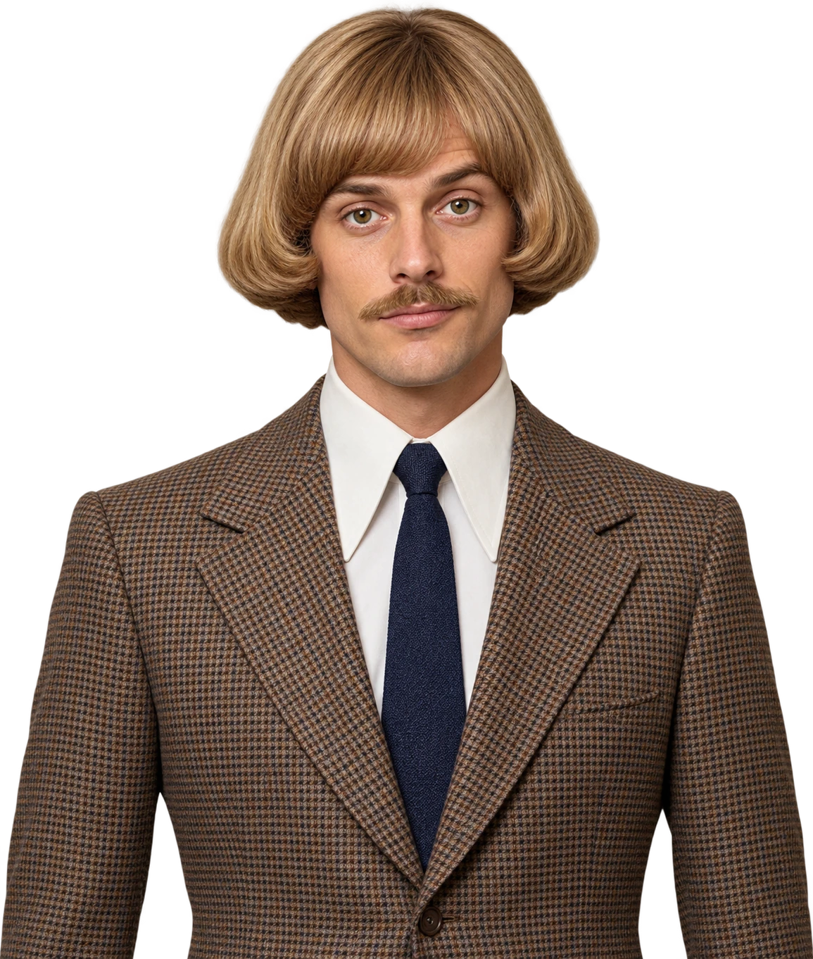 Character in a brown checked suit